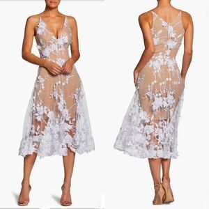 Dress the Population Audrey Embroidered Fit & Flare Dress Off White Medium NEW!